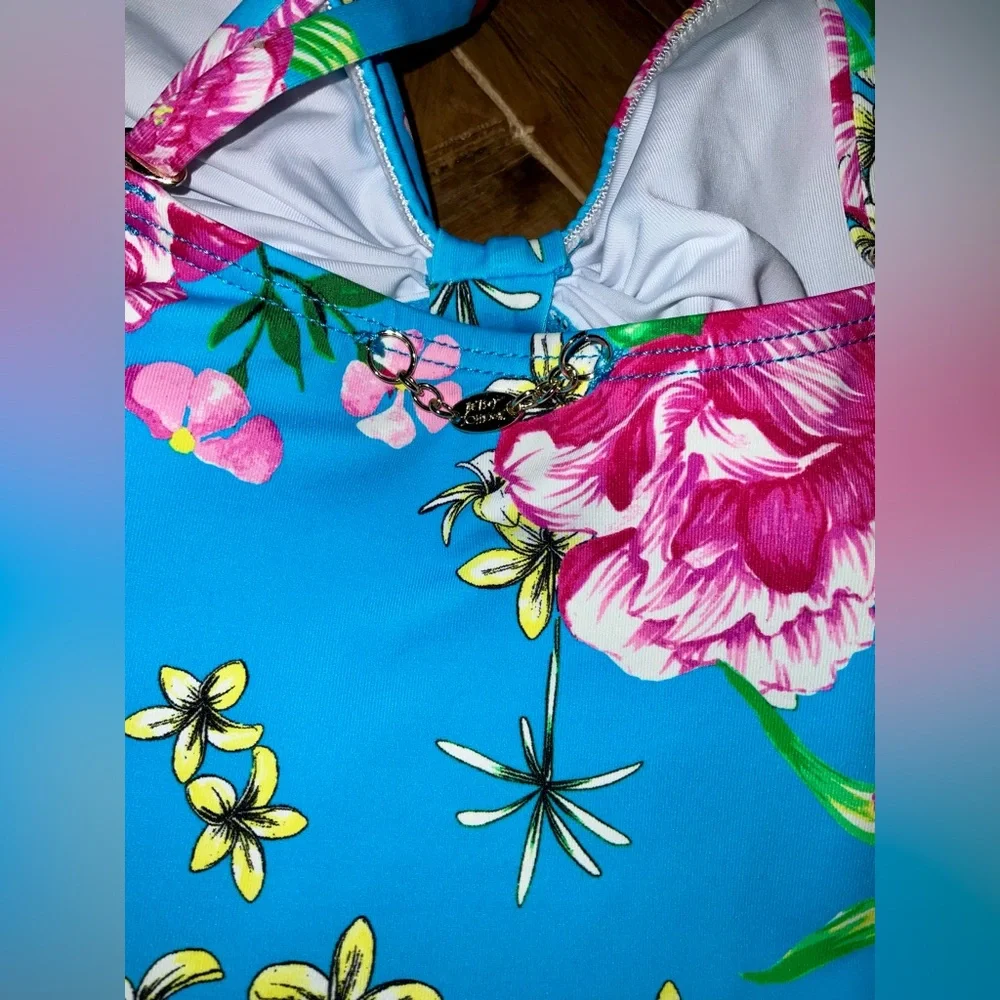 Betsey Johnson Blue Floral One Piece Swimsuit - Picture 6 of 11
